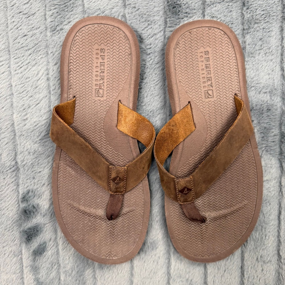 Sperry Top-Sider Mens Brown Leather Flip Flop Sandals STS17553 Size 9M